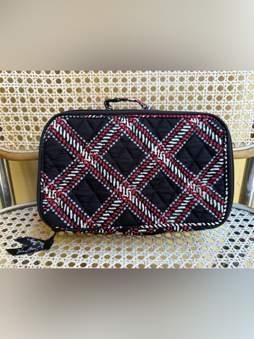 Vera Bradley Minsk Plaid Cosmetic Organizer Retired Black Red Pattern